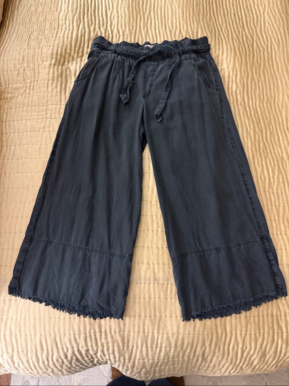 cloth & stone Wide Leg Cropped Pants in Charcoal Black